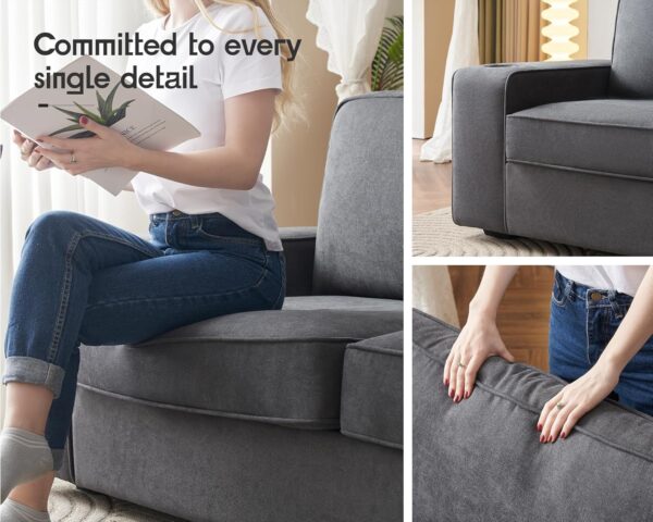VanAcc Sofa, 2 Piece Set with Storage Ottoman, Modern Couches with Cup Holders & USB Charging Ports, 3 Seater Sofa and Loveseat- Charcoal Grey Chenille Couches for Living Room - Image 5