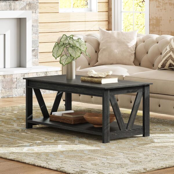 WLIVE Coffee Table, 43" Living Room Coffee Table with Storage Shelf, Center Table for Living Room, Bedroom, Office and Balcony, Black - Image 2