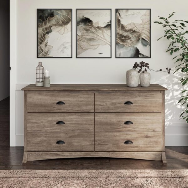 Prepac Salt Spring Bedroom Furniture: Gray Double Dresser for Bedroom, 6-Drawer Wide Chest of Drawers, Traditional Bedroom Dresser, DDC-6330-V, 59"W x 16"D x 29"H - Image 5