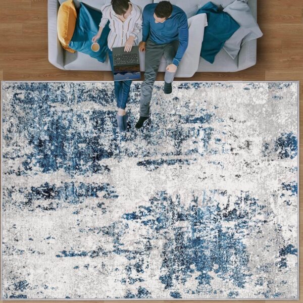 Area Rug Living Room Rugs 5x7, Large Soft Abstract Rug Washable Rug Non-Slip Non-Shedding Low-Pile Morden Indoor Floor Carpet for Living Bedroom Office Dining Room (Grey Blue,5'x7')