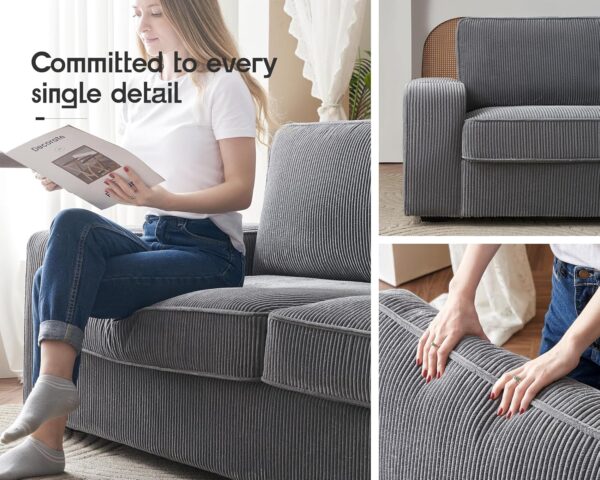 VanAcc Sofa, 3 Piece Set, Deep Seat Couches with Cup Holders & USB Charging Ports, Modern Couches- Comfy Sofas for Living Room(Ash Grey Corduroy) - Image 5