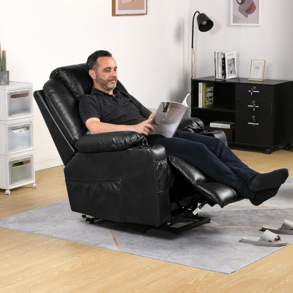 YITAHOME Power Lift Recliner Chair for Elderly Recliner Chair with Massage and Heat Faux Leather Lift Chair with Remote Control for Living Room, with 2 Cup Holders Side Pockets, Black - Image 2