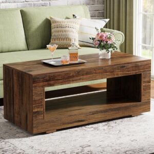 Tribesigns Coffee Table for Living Room, 43.3" Modern Farmhouse Coffee Table with Storage, 2-Tier Wood Rectangular Center Table Cocktail Living Room Table with Sturdy Base, Rustic Brown