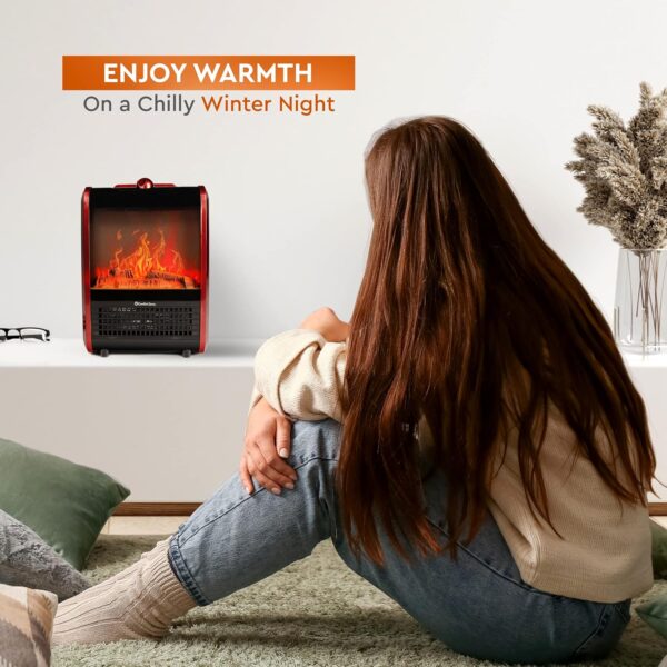 Comfort Zone Electric Mini Fireplace Space Heater with Realistic 3D Flame, Stay-Cool Body, Carry Handle, Overheat Sensor, and Safety Tip-Over Switch, Ideal for Home, Bedroom, & Office, 1,200W, CZFP1 - Image 6