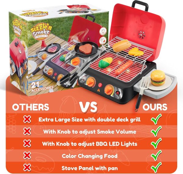 Kids BBQ Grill Playset, Kitchen Toy Set with Pretend Smoke, Light, Sound & Color-Changing Food, Toy Kitchen Accessories, Indoor Outdoor Cooking Toy for Boys Girls Kids - Image 7