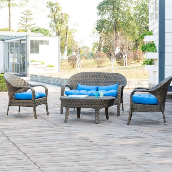 QILLOWAY Outdoor Patio Wicker Seat Cushions Group Loveseat/Two U-Shape/Two Lumbar Pillows for Patio Furniture,Wicker Loveseat,Bench,Porch,Settee of 5 (Charcoal Grey/Black) - Image 5