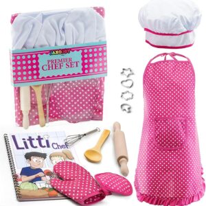 Kids Cooking and Baking Chef Set for Little Girls, Complete Cooking Sets, Toddler Dress Up & Pretend Play Dress Up Clothes for Little Girls, Kids Kitchen Toys 3-5 Years Old with Kids Aprons for Girls