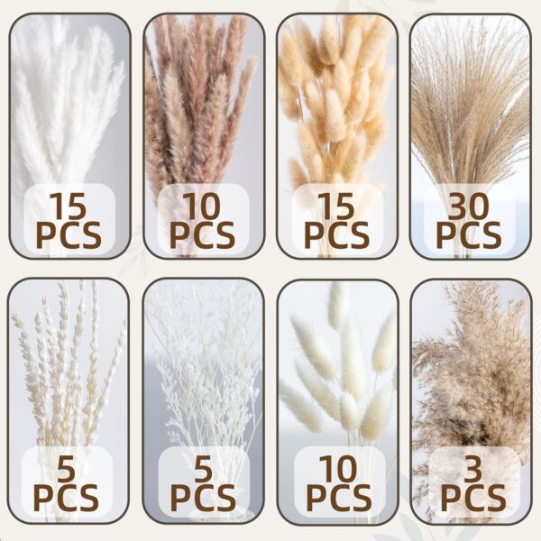 Natural Pampas Grass 8kind Grass Mix Bouquet | Dried Pampas Bouquet for Wedding Boho Flowers Home Table Decor Desk Decor, Rustic Farmhouse Decor (93PCS) - Image 4