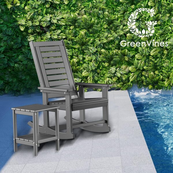 Outdoor Rocking Chairs | Set of 2 | Porch Rocker | HDPE Plastic | Grey | Oversized Rockers | High Back | Big & Tall | Ladder Back | for Patio Outside Backyard Balcony Garden - Image 2
