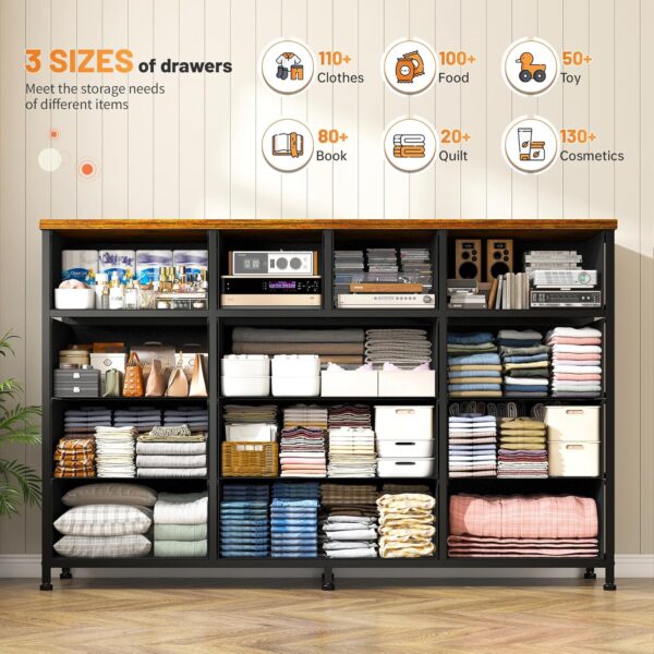 EnHomee Dresser for Bedroom with 13 Drawers Dresser Bedroom Long Dressers & Chest of Drawers Large Storage Fabric Dresser for Bedroom Living Room Entry, Sturdy Metal Frame,47.2" Wx 33" H x 11.8" D - Image 4