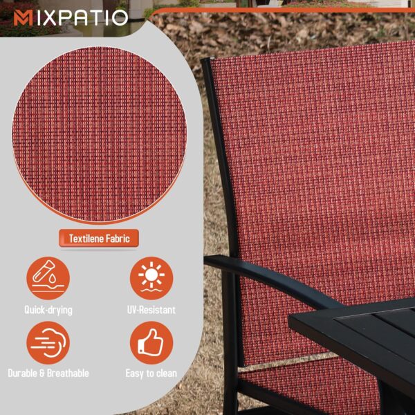 9-Piece Patio Dining Set, Outdoor Furniture Set with 8 Red Textilene Chairs and Large Square Table - Image 4