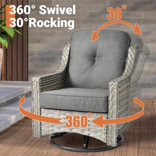 ovios 5 Piece Outdoor Patio Furniture with 3 Seat Sofa,Rattan Wicker Coversation Set with Swivel Rocking Chair,Balcony Sofa Set with Shiny Table for Outside Porch Backyard Pool,Dark Grey - Image 5
