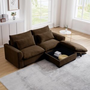 Eafurn Deep Seat Oversized Corduroy Loveseat Modular Sectional Sofa Convertible Corner Couch Bed with Movable Ottoman & Storage, L Shaped Sleeper Lounge Sofa&Couches for Living Room Office