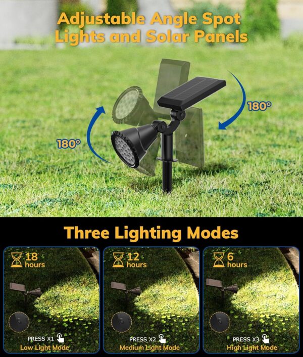 Solar Spot Lights for Outside, 27 LED Outdoor Solar Lights for Yard, 4 Pack Solar Spotlights Waterproof Auto On/Off for Landscape, Wall, Garden, Pool, Tree, Pathway and Driveway(Warm White) - Image 6
