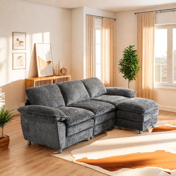 101.6" Small Modular sectional Sofa,Living Room Comfort Cloud Couch sectional, Modern Dark 3-Seater Cloud Sofa，Modular Sofa with Ottoman，Comfortable upholstered Furniture. for Apartment Office(Gray) - Image 4