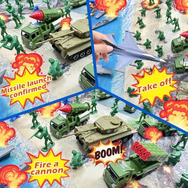 Army Men Playset - Large Set Including Army Men Action Figures, Battle Mat, Army and Navy Weapon Gear Accessories, Military Combat Toys, Army Toys for Boys Age 4-12 - Image 5