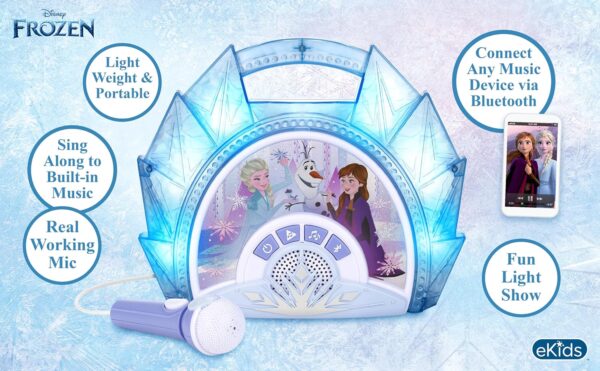 eKids Disney Frozen Karaoke Microphone with Bluetooth Speaker for Fans of Disney Toys, Kids Karaoke Machine with Built in Music - Image 4