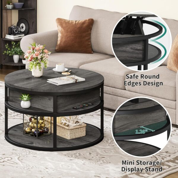 DWVO Round Coffee Tables for Living Room,Lift Top Coffee Table with Storage, Farmhouse Wood Coffee Table,Circle Coffee Tables Living Room for Home Office,Grey - Image 4