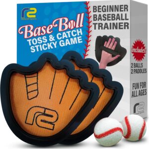 Toss and Catch Ball Set: Beginner Sticky Balls & Kids Baseball Training Glove Toy Paddle - Fun Baseball Games for Kids - Gifts for Boys & Girls - Velkro Ball and Catch Game - Outdoor Toy for Kids