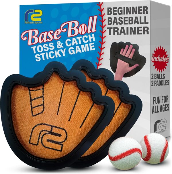 Toss and Catch Ball Set: Beginner Sticky Balls & Kids Baseball Training Glove Toy Paddle - Fun Baseball Games for Kids - Gifts for Boys & Girls - Velkro Ball and Catch Game - Outdoor Toy for Kids