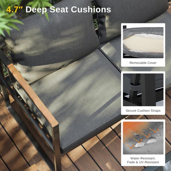EAST OAK Courtyard Patio Furniture Set, 4-Piece Outdoor Patio Set with Sofa, Removable & Washable Deep Seating Cushion, Tempered Glass Table, Outside Patio Conversation Sets, Black & Dark Grey - Image 3