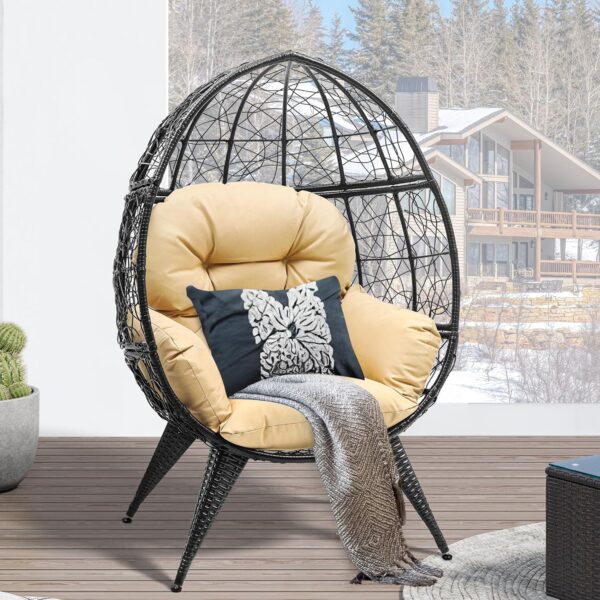 YITAHOME Egg Chair with Stand Outdoor Indoor Egg Lounge Chair with Cushion Wicker Chair PE Rattan Chair Included for Patio, Garden, Backyard, Porch, Beige - Image 6