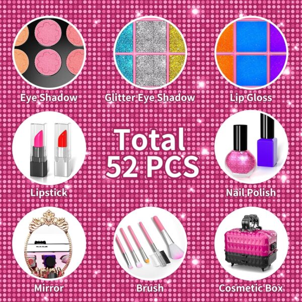 Kids Makeup Kit for Girl, 52 Pcs Pretend Makeup for Toddlers Kids, Washable Non Toxic Make Up for Girls, Pretend Play Toy Makeup Set Birthday for Little Girls Age 3 4 5 6 7 8 Years Old - Image 2