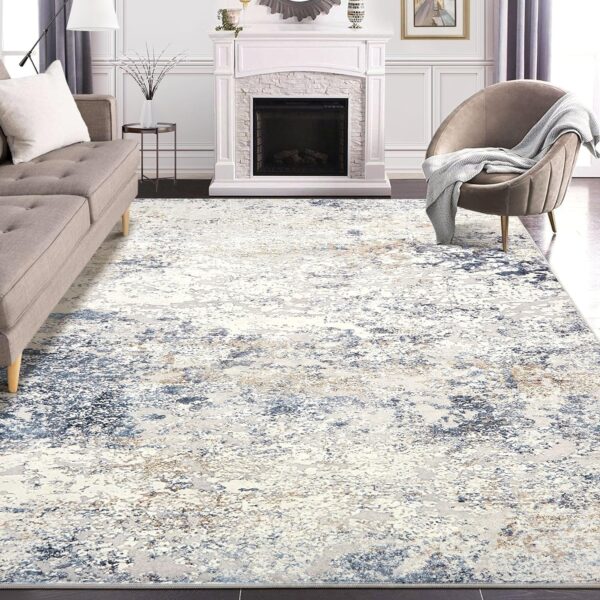 Area Rug Living Room Rugs - 6x9 Abstract Large Soft Indoor Washable Rug Neutral Modern Low Pile Carpet for Bedroom Dining Room Farmhouse Home Office - Beige Blue - Image 2