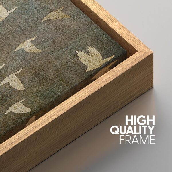 NWT Framed Canvas Print Wall Art Grunge Gold Flying Bird Collage Nature Wilderness Illustrations Modern Art Decorative Landscape Rustic Zen Colorful for Living Room, Bedroom, Office - 24"x36" NATURAL - Image 5