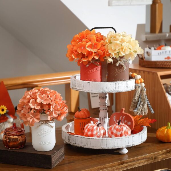 Fall Mason Jars, Fall Centerpiece Table Settings, Wood Tray with 3 Painted Jars, Dining Coffee Table Centerpiece For Kitchen Living Room Harvest Mason Jar Decor with Flowers, Thanksgiving Day - Image 2