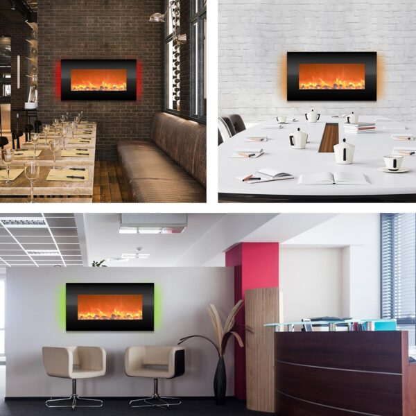 Electric Fireplace - 30 Inch Wall Mounted Fireplace - 13 Backlight Colors and Remote Controlled LED Flames, Heat, and Brightness by Northwest (Black) - Image 5