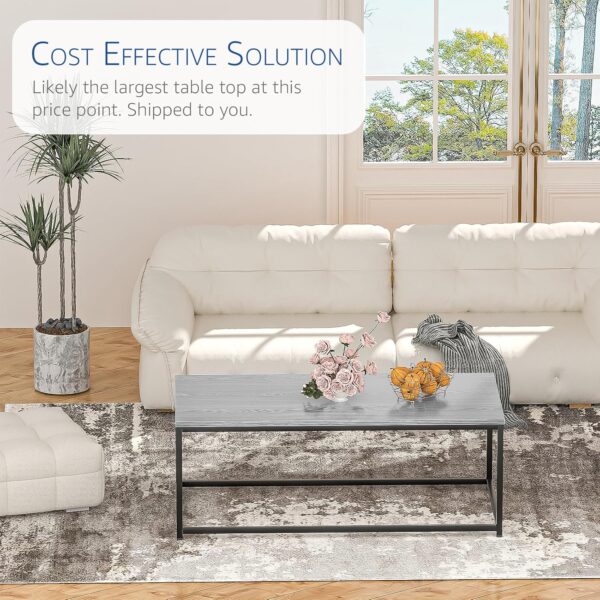 Modern Industrial Style Rectangular Coffee Table for Living Room, Bedroom - Rustic Accent Minimalistic Furniture with Wood Grain Top & Metal Frame - Center TV Table - Grey - Image 4