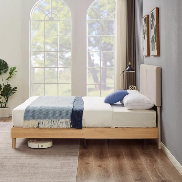 VECELO Full Bed Frame Upholstered Platform Beds with Height-Adjustable Cotton and Linen Headboard, Heavy Duty Wood Slats, 6" Under-Bed Space, Noise-Free, No Box Spring Needed,Easy Assembly - Image 6