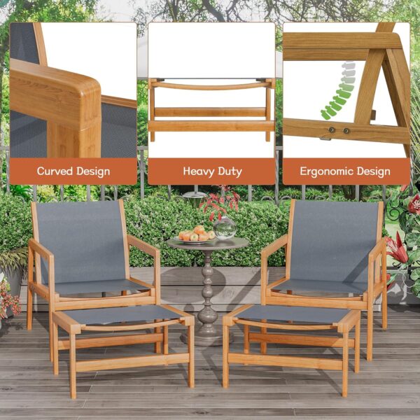 Greesum 4 Piece Furniture Outdoor Acacia Wood Chair with Ottoman for Porch, Balcony, Deck, Patio, Backyard, Gray - Image 5