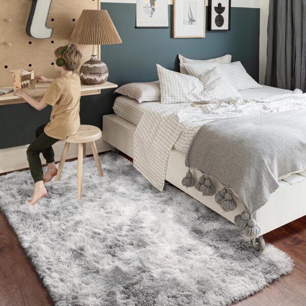 Amdrebio Tie-Dyed Light Grey Large Living Room Rugs 6x9, Furry Shag Area Rug for Bedroom, Big Soft Fluffy Rug for Kids Room Decor, Modern Fuzzy Shaggy Carpet, Plush Floor Rug for Classroom - Image 6