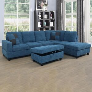 LostCat 103" W Sectional Couches for Living Room Couch Set, Modular Sectional Sofa for Living Room Furniture Sets, L Shaped Couch with Storage Ottoman, Flannel Modular Couch Sofa Set, Blue