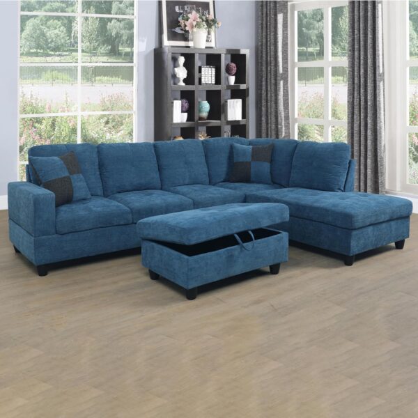 LostCat 103" W Sectional Couches for Living Room Couch Set, Modular Sectional Sofa for Living Room Furniture Sets, L Shaped Couch with Storage Ottoman, Flannel Modular Couch Sofa Set, Blue