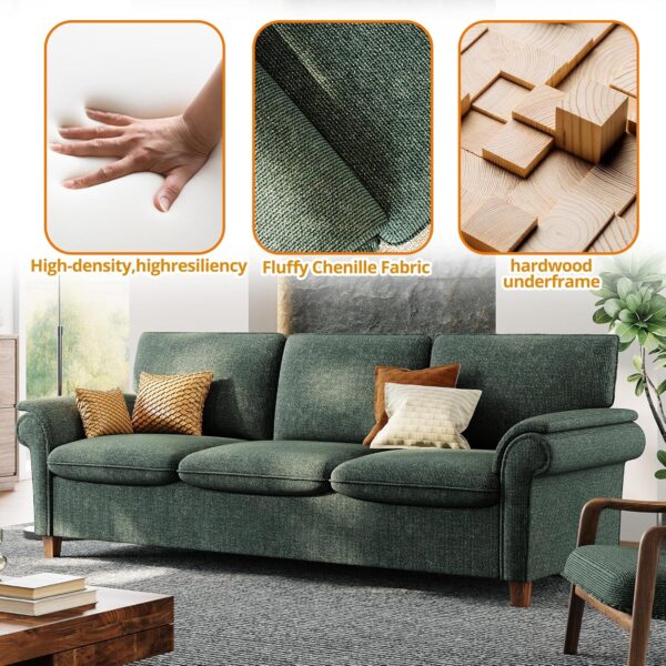 LIKIMIO Sofa 89 Inch, Comfy Sofa Couch with USP Port, Extra Deep Seats Modern 3 Seater Sofa, Couch for Living Room Apartment Lounge, Green Chenille - Image 4