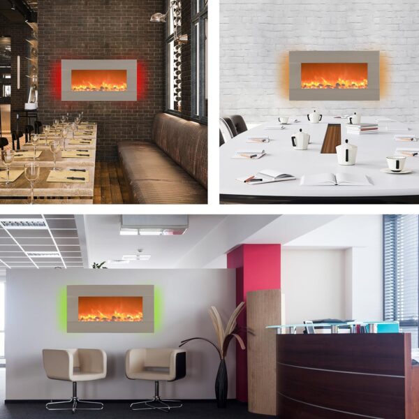 Electric Fireplace - 30 Inch Wall Mounted Fireplace - 13 Backlight Colors and Remote Controlled LED Flames, Heat, and Brightness by Northwest (Silver) - Image 7