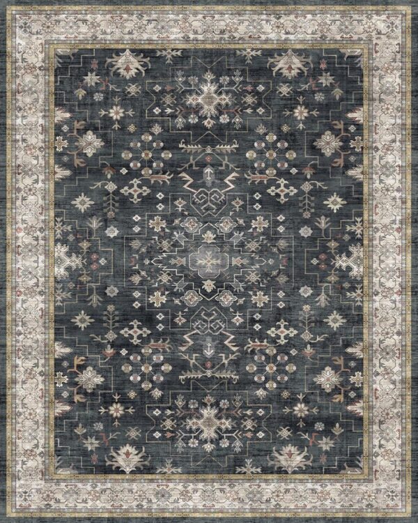 Dining Room Rugs for Under Table - Black Rug for Living Room, Soft Low Pile Carpet for Bedroom, Washable 8x10 Area Rug - Modern Boho Design, Non-Slip Rug Perfect for Cozy Spaces (8x10 Charcoal/Black) - Image 2