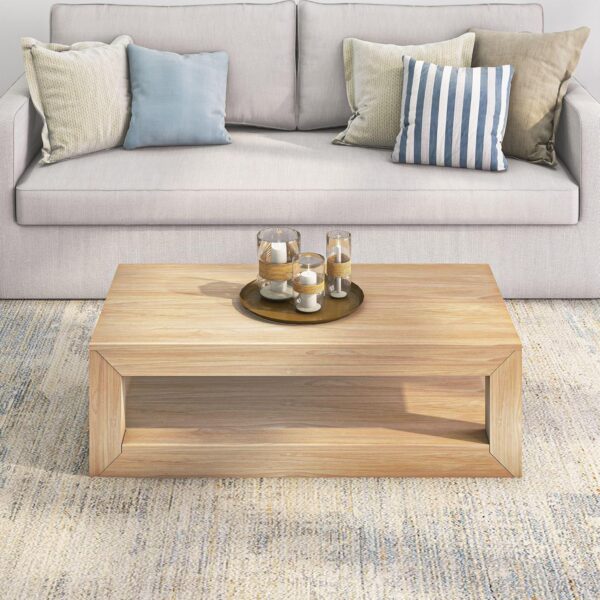 Plank+Beam Modern Rectangular Coffee Table with Shelf, 48", Solid Wood Center Table with Storage, 2 Tier Tea Table for Living Room, Blonde Wirebrush - Image 5