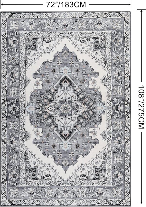 Noahas Grey 6x9 Area Rugs for Living Room, Vintage Machine Washable Rug,Low Pile Print Large Rug with Rubber Backing Non-Slip Carpet for Bedroom,Kitchen,Dining Room,Home Office,Home Decor - Image 2