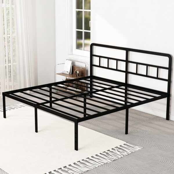 16 Inch California King Bed Frames with Headboard, Metal Platform No Box Spring Needed Heavy Duty Steel Slat Mattress Foundation/Easy Assembly/No Noise/Black