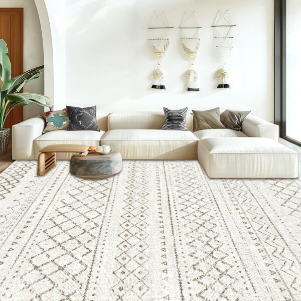 Area Rug Living Room Rugs 8x10 - Large Soft Boho Geometric Rugs, Non-Slip Foldable Washable Rugs Non Shedding Morden Indoor Floor Carpet for Living Bedroom Office Dining Room (Brown,8' x 10') - Image 2