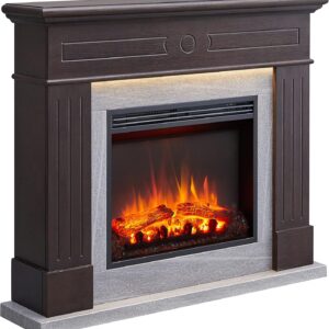 LegendFlame Fireplace Suite Alton, 43 Inch Mantel Surround, Cream White Finish, with 23 Inch Electric Fireplace Insert, 750W/1500W, Weekly Timer, Mood Light, Remote Control