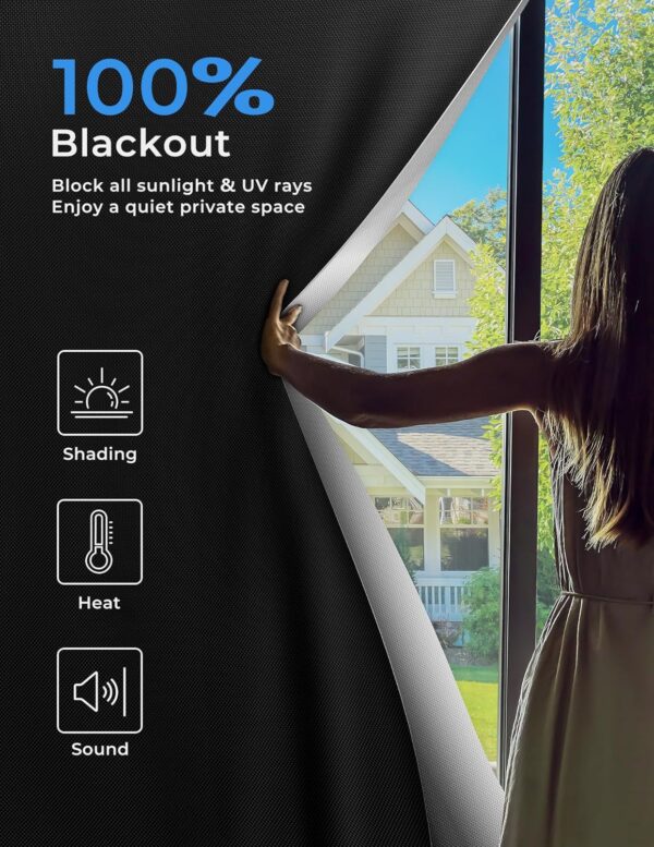 Sumobaby 50"x57" Portable Blackout Curtains, Blinds for Windows with Hook & Loop Tapes, 100% Blackout Window Shades, Curtains Easy to Cut Fit for Bedroom, Baby Room and TV Room (Black) - Image 2