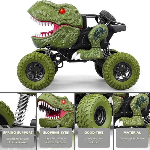 Remote Control Dinosaur Car for Kids Boys, 2.4Ghz All Terrain Remote Control Dinosaur Truck with Light, Rechargeable 4WD Off Road RC Car Toys for Kids 3 4 5 6 7 8-12 Year Old Boys Girls Birthday Gift - Image 4