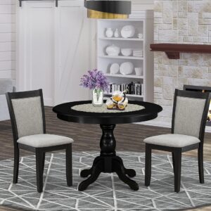 East West Furniture HBMZ5-AWN-04 5 Piece Dining Table Set for 4 Includes a Round Kitchen Table with Pedestal and 4 Light Tan Linen Fabric Parson Dining Chairs, 42x42 Inch, Antique Walnut