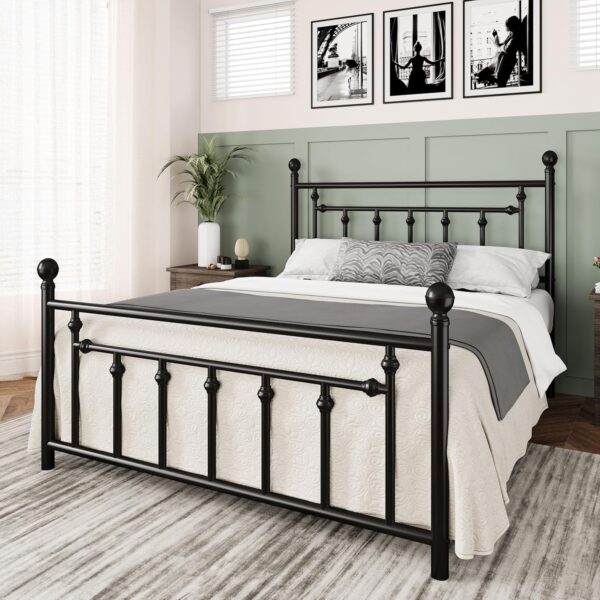 Allewie 14 Inch Queen Size Metal Platform Bed Frame with Victorian Vintage Headboard and Footboard/Under Bed Storage/No Box Spring Needed/Easy Assembly/Noise-Free/Mattress Foundation/Black - Image 3