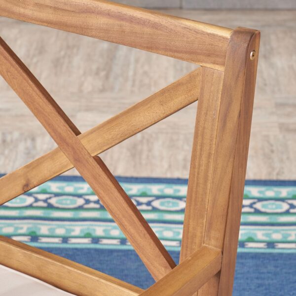 Christopher Knight Home Justin Outdoor 7 Piece Acacia Wood Dining Set, Teak Finish/Rustic Metal/Crème - Image 4